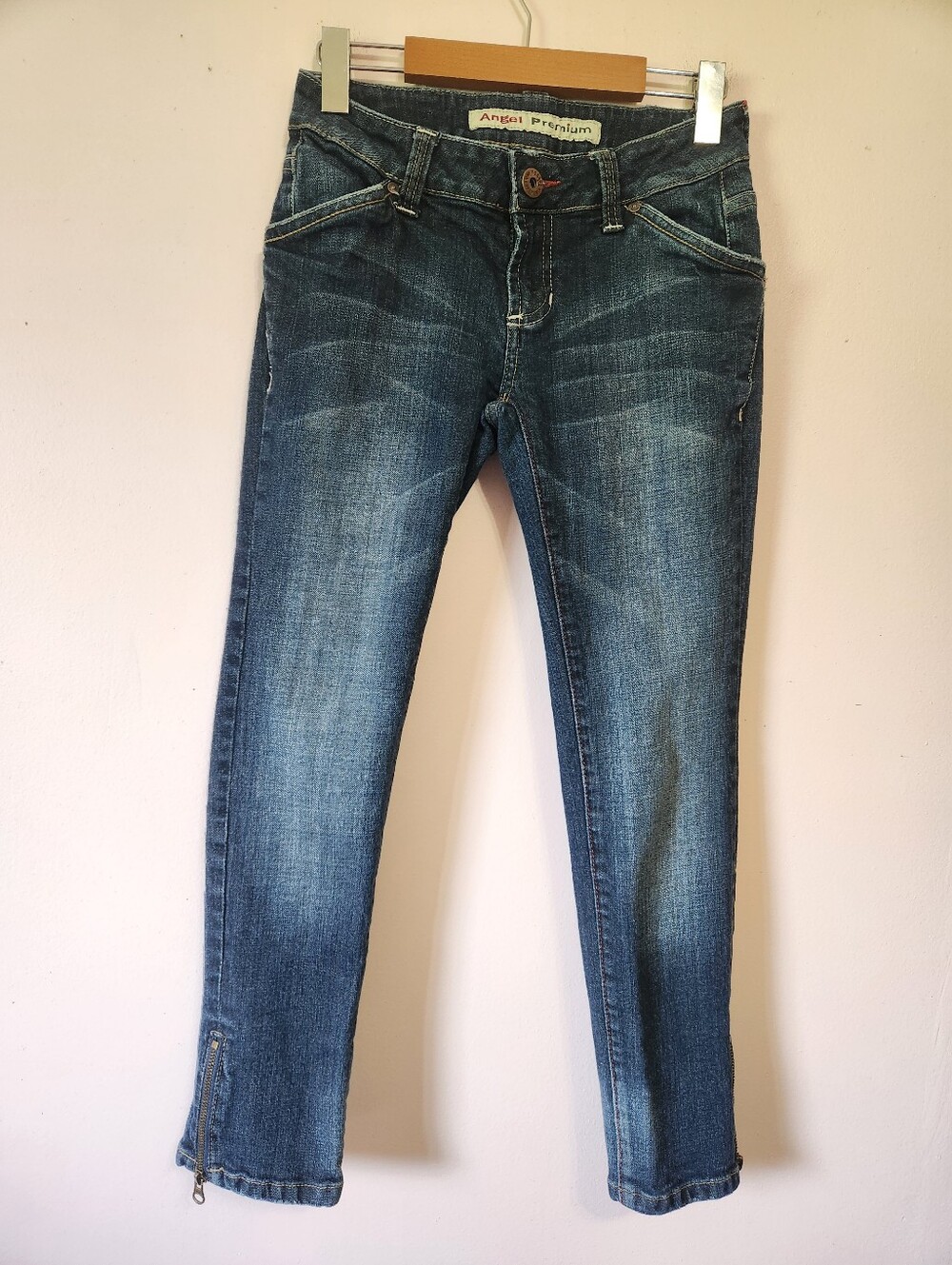 Angel Premium Y2K Medium Wash Ankle Zip Skinny Jeans Thick Stitch Size 5